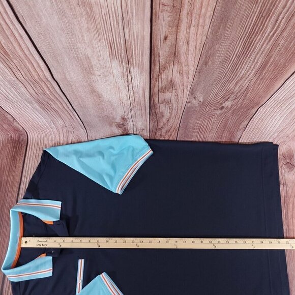 Footjoy FJ Mens Sz XXL Blue Orange Colorblock Striped One Pocket Golf Polo Shirt - Picture 11 of 12